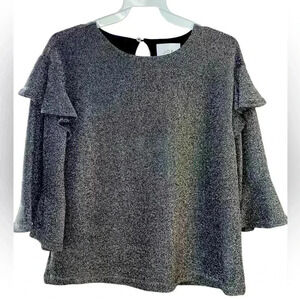 J.O.A. Sparkle Top Women’s XS Silver and Black Ruffle Sleeve